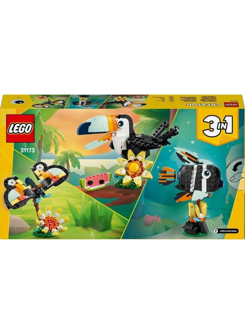 LEGO Creator 3in1 Wild Animals: Tropical Toucan with a Flower - Toy Animal Transforms into a Butterfly Figure or a Tropical Fish - Creative Gift for 7+ Year Old Girls & Boys - 31173 - Image 2
